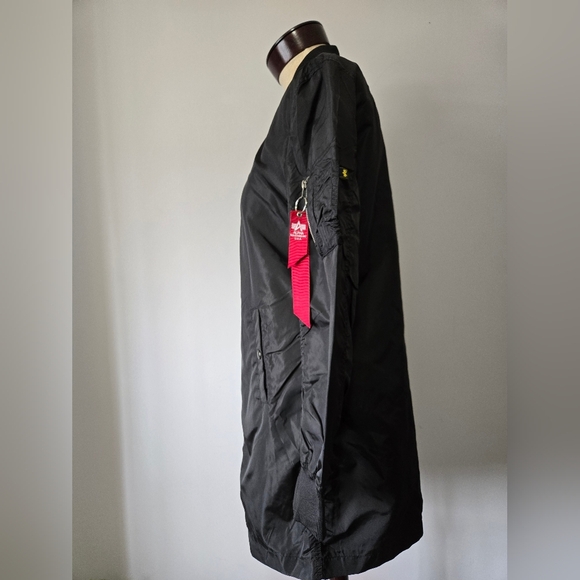 ALPHA INDUSTRIES Longline Bomber Flight Jacket With Orange Interior. Size M - Picture 6 of 16